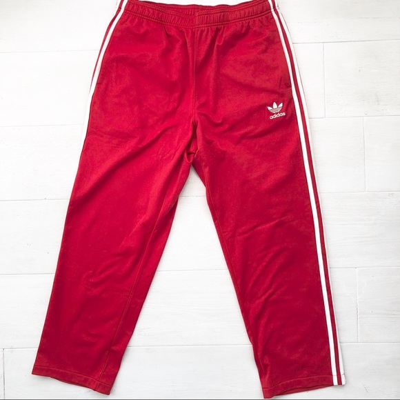 adidas 3 stripes pants red